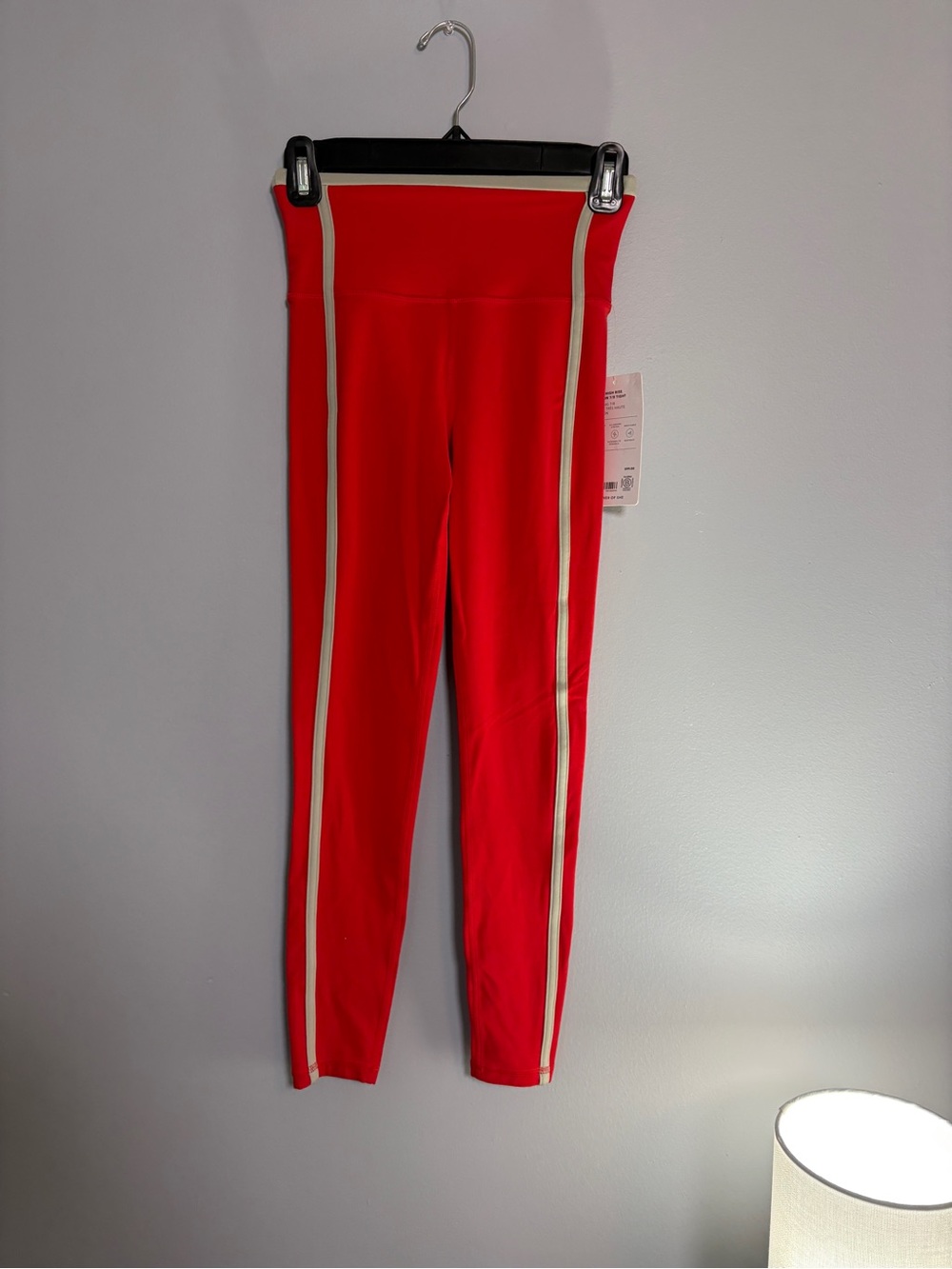 Athleta Red Leggings with Cream Side Stripes